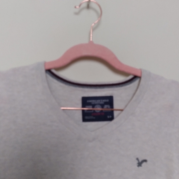 American Eagle Men's VNeck Light Gray Cotton Athletic Fit Pullover Sweater Small - Picture 7 of 10